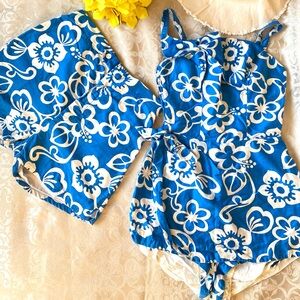 RARE ‘60s VTG SEARS 3pcs Blue Swimsuit Floral Swimming Suit & Shorts Pinup Girl